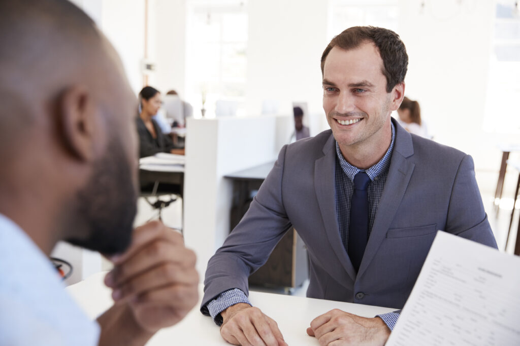 Sales professional talking with a customer